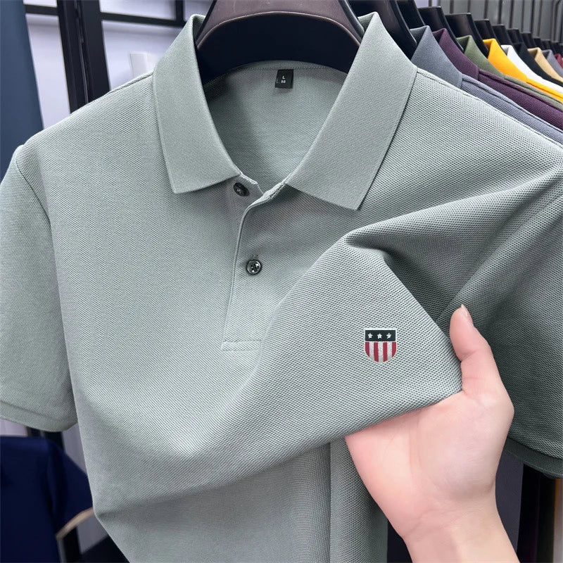 Men's Luxury Cotton Polo Shirt – Short Sleeve Print Business Casual Top