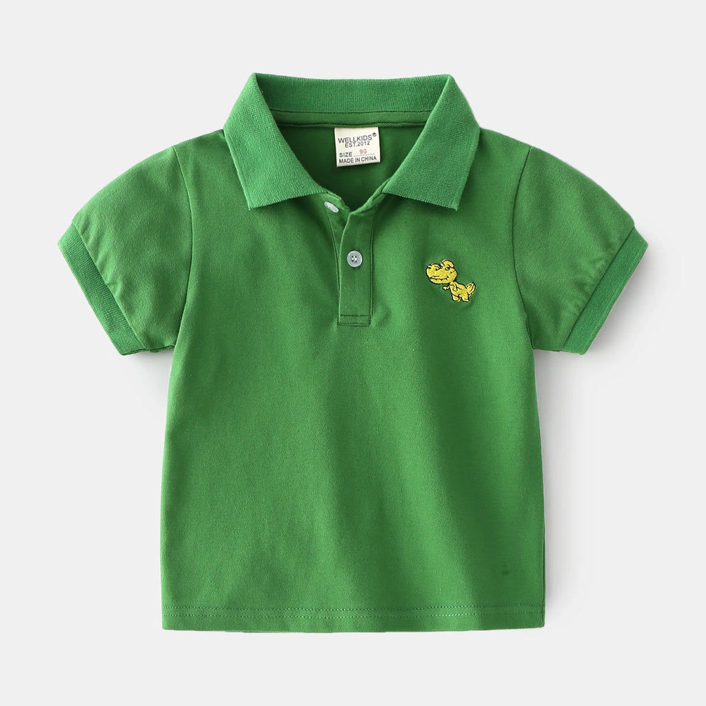 Boys Dinosaur Polo T-Shirt – Soft Breathable Cotton Kids Jersey