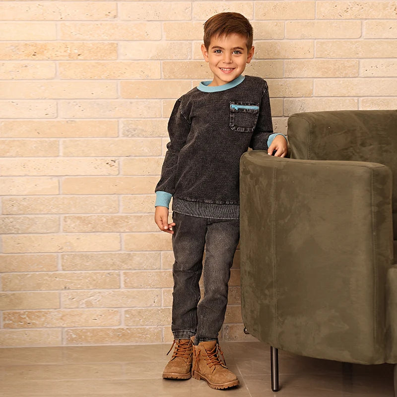 New fall collection family matching children clothes boy shirt girls dress 2pcs girls outfit baby set garment washing black gray