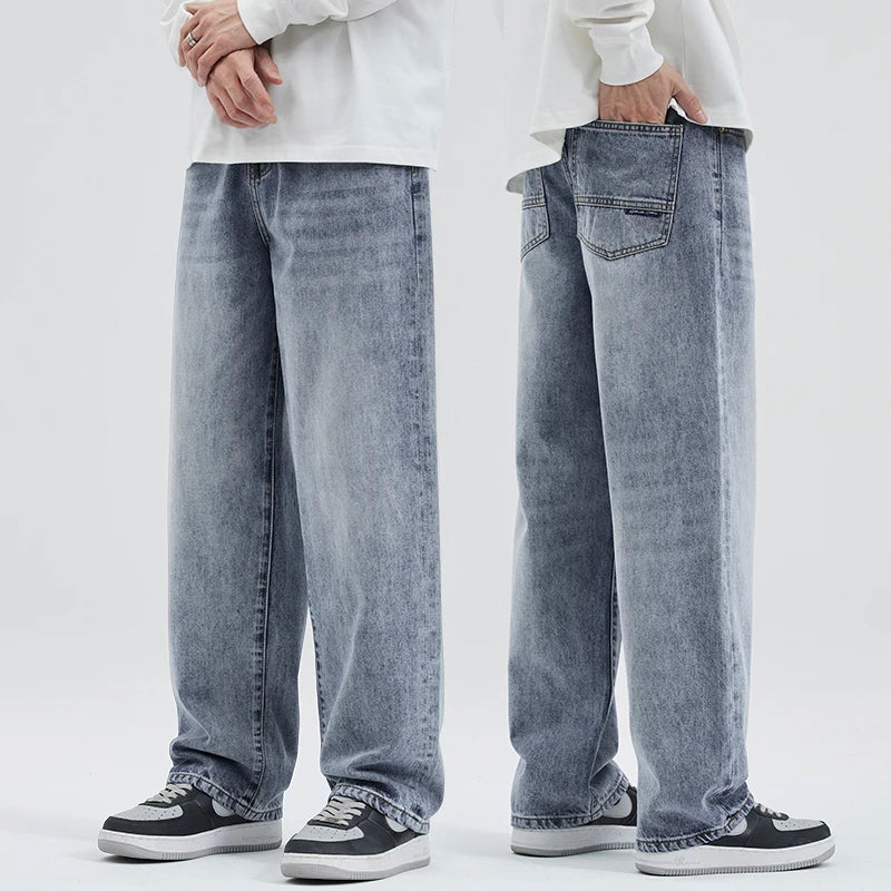 Men's Y2K Vintage Baggy Wide Leg Jeans – Korean Oversize Straight Denim Trousers