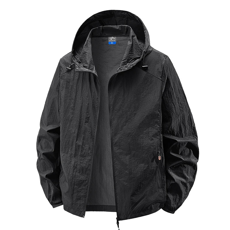 Men's Hooded Sun Protection Lightweight Windbreaker – Quick-Dry UV Coat for Hiking & Travel