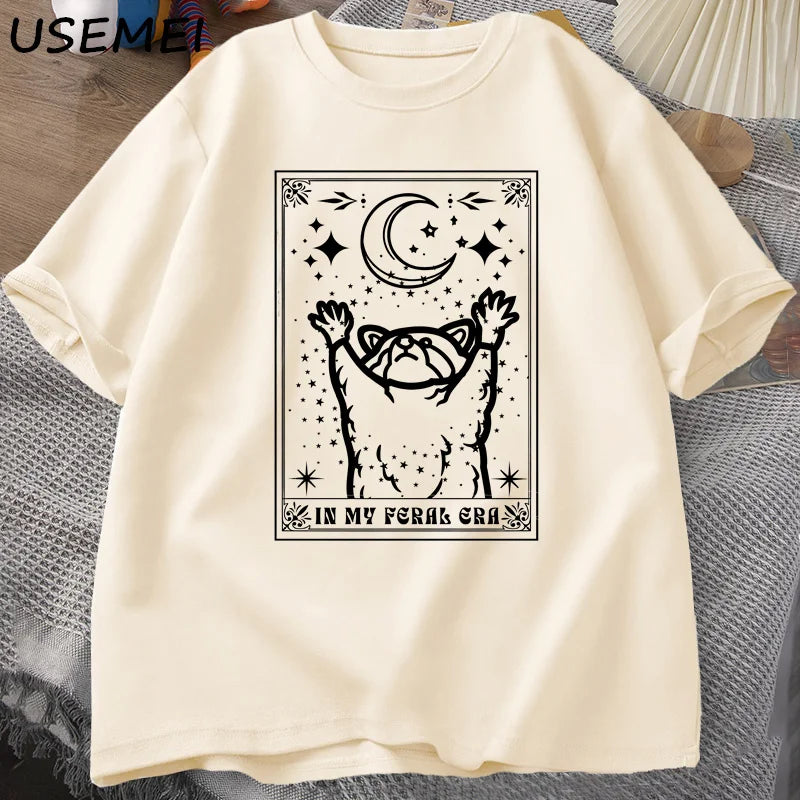 Raccoon T Shirt Mystical Racoon Tshirt Tarot Card Print T-shirt Summer Cotton Short Sleeve Tee Shirt Men Clothes