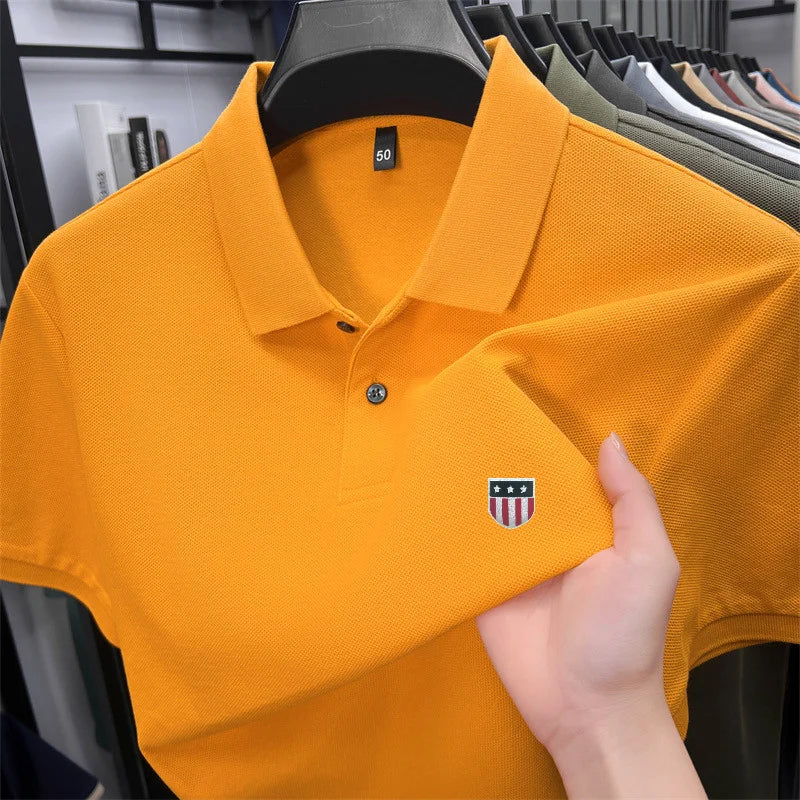 Men's Luxury Cotton Polo Shirt – Short Sleeve Print Business Casual Top