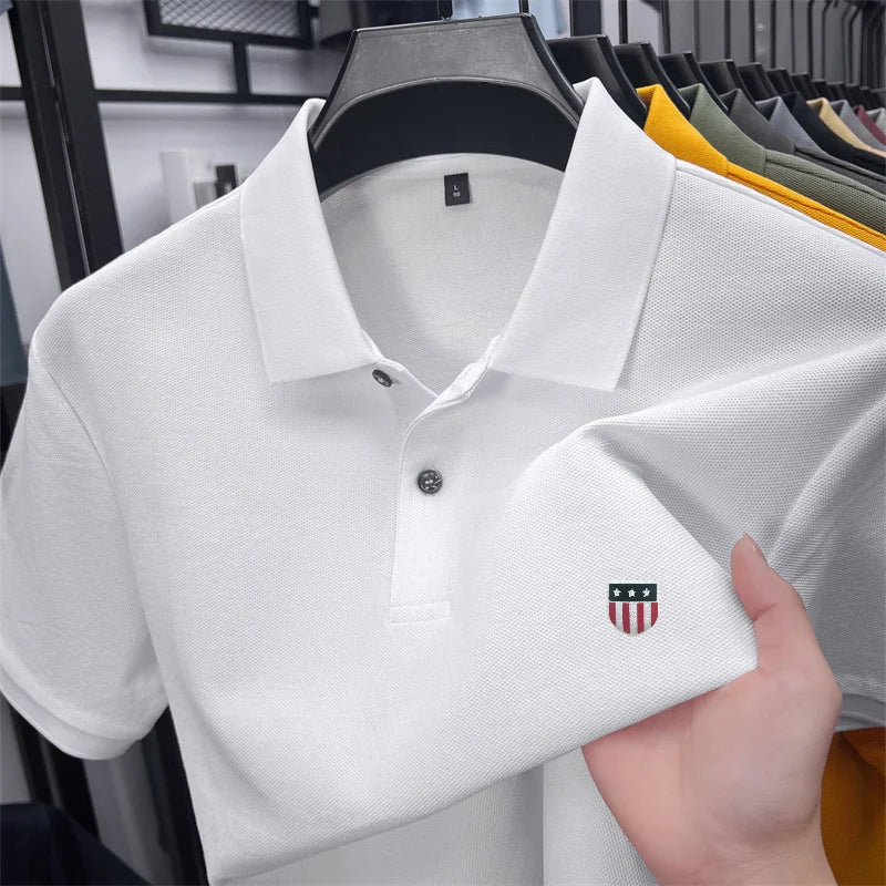 Men's Luxury Cotton Polo Shirt – Short Sleeve Print Business Casual Top