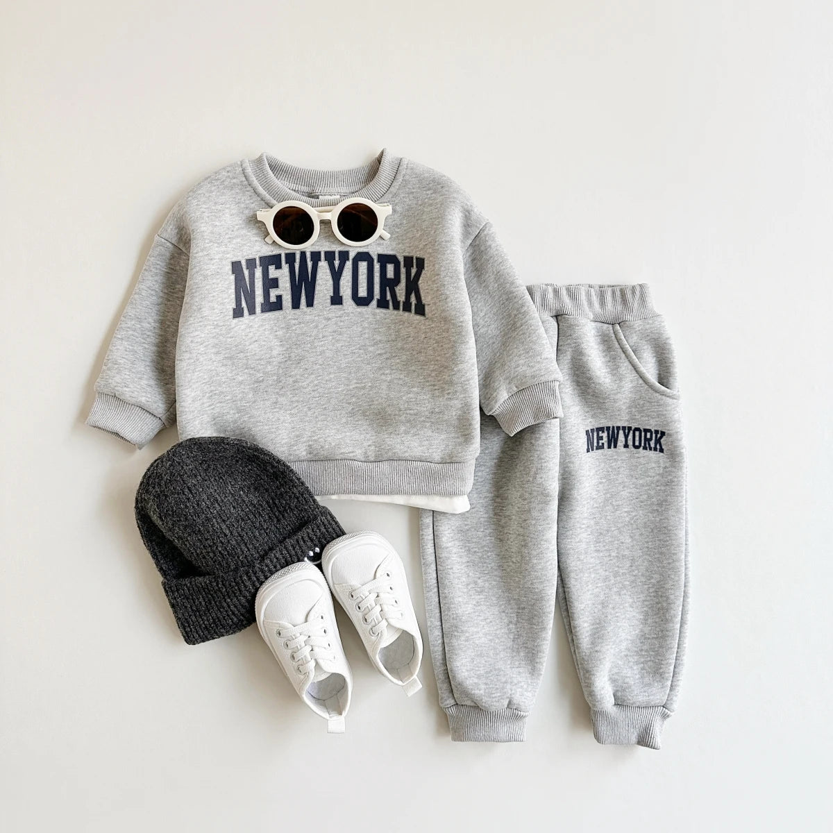 2Pcs Baby Clothing Set Boys Girls NewYork Print Sports Top Pants Suit Sweatshirt Winter Toddler Outfit Thick Newborn Clothes