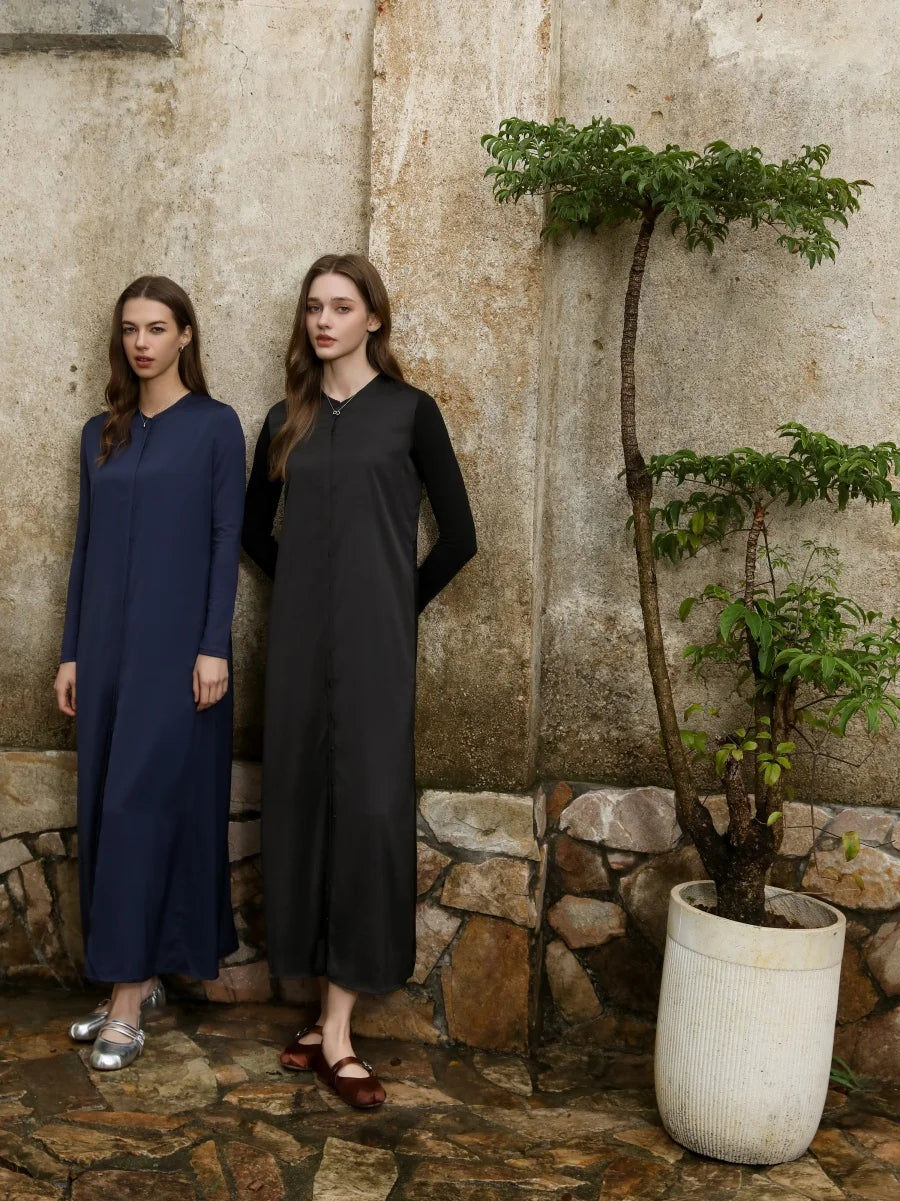 AS 2025 light matte satin dress + Jersey modal sleeve super comfortable woman dress