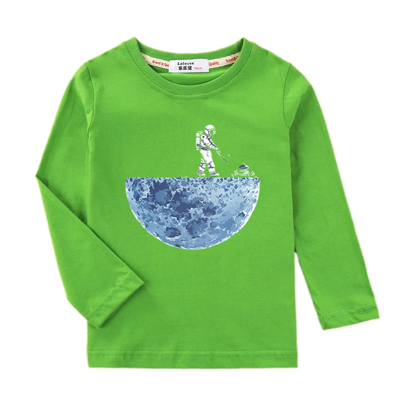 Boys Astronaut Print Long Sleeve T-Shirt – Fun Space Cotton Kids Top