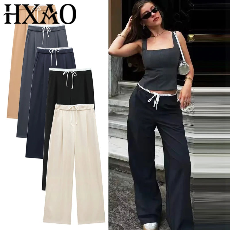 Women's Pleated Baggy Lace-Up Office Pants – Fluid Casual Trousers