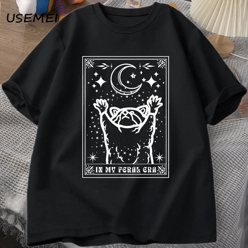 Raccoon T Shirt Mystical Racoon Tshirt Tarot Card Print T-shirt Summer Cotton Short Sleeve Tee Shirt Men Clothes