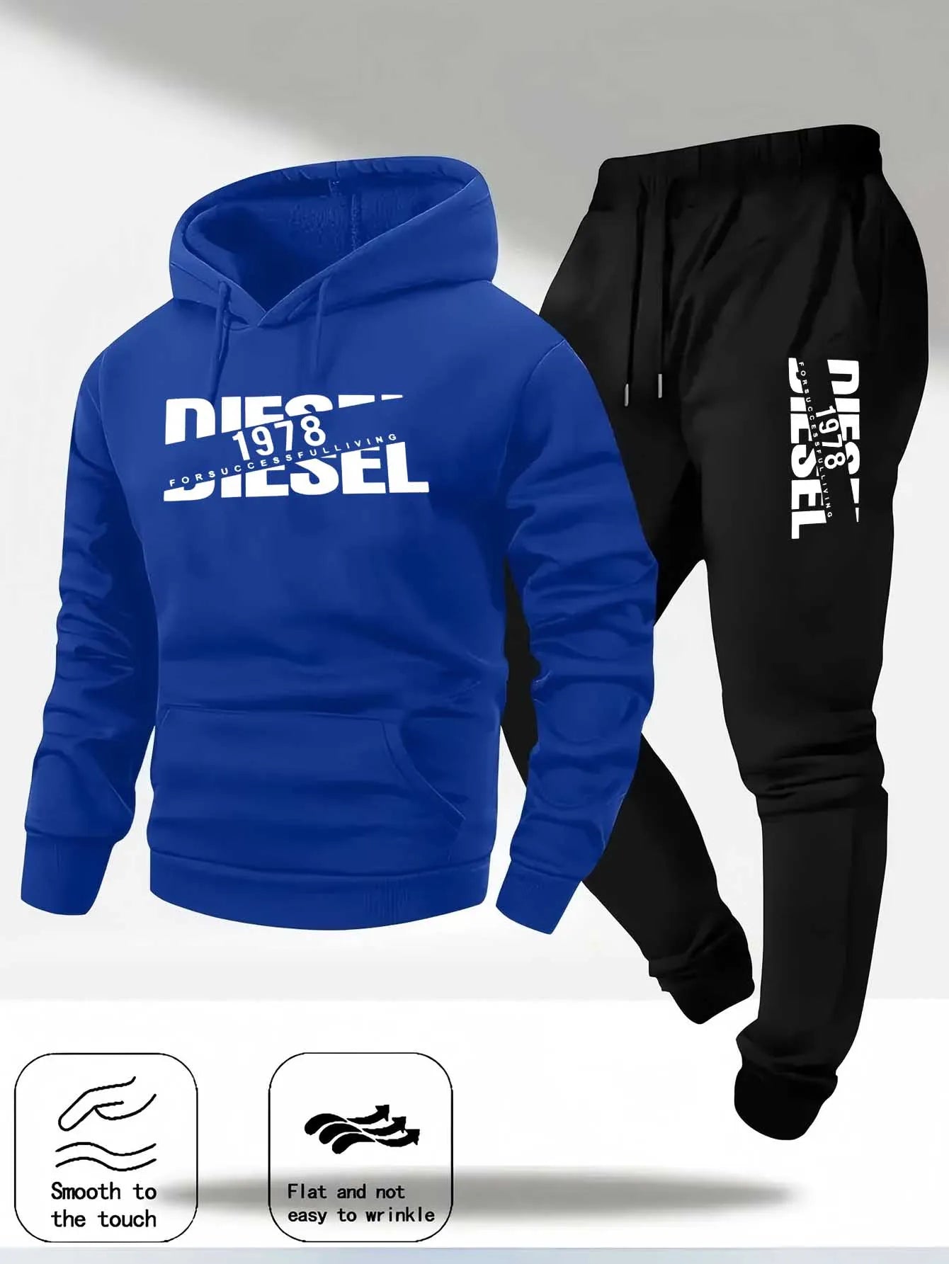 Men's Print Tracksuit Hoodie & Sweatpants Set – Unisex Fitness Jogging 2-Piece