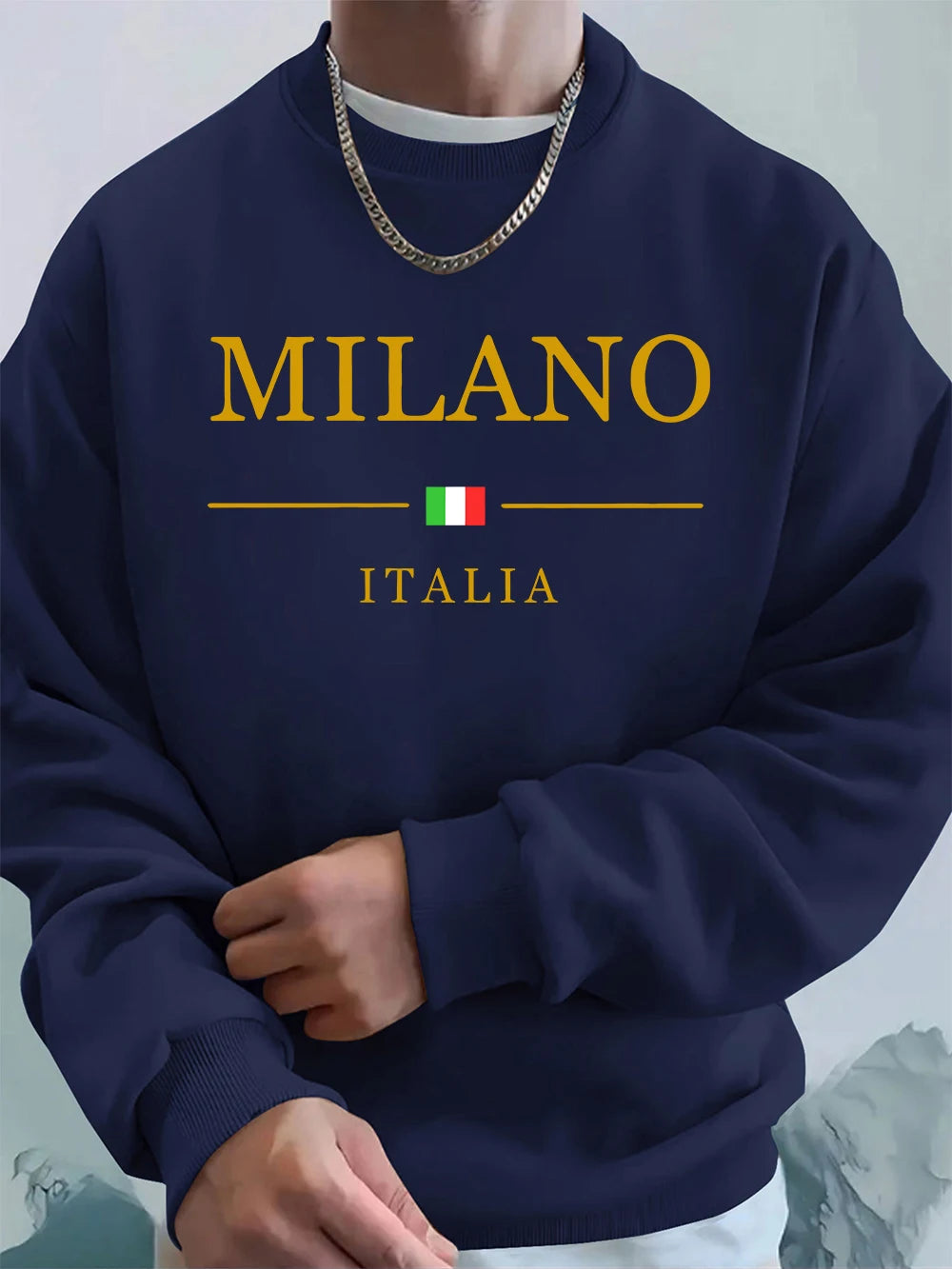 Milano Italia Letter Printing Men'S Sweatshirts Winter Loose Hoodies Sports Crewneck Fleece Warm Pullovers Basics Men Clothes
