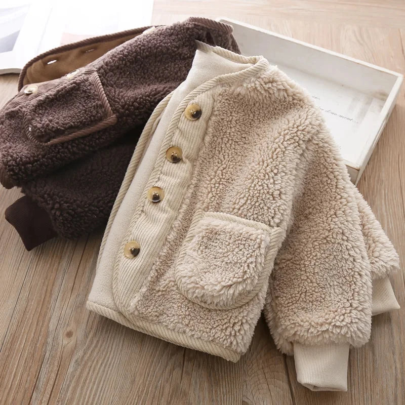 Girls Velvet Loose Lamb Velvet Warm Jacket – Korean Style Winter Coat Ages 0–5