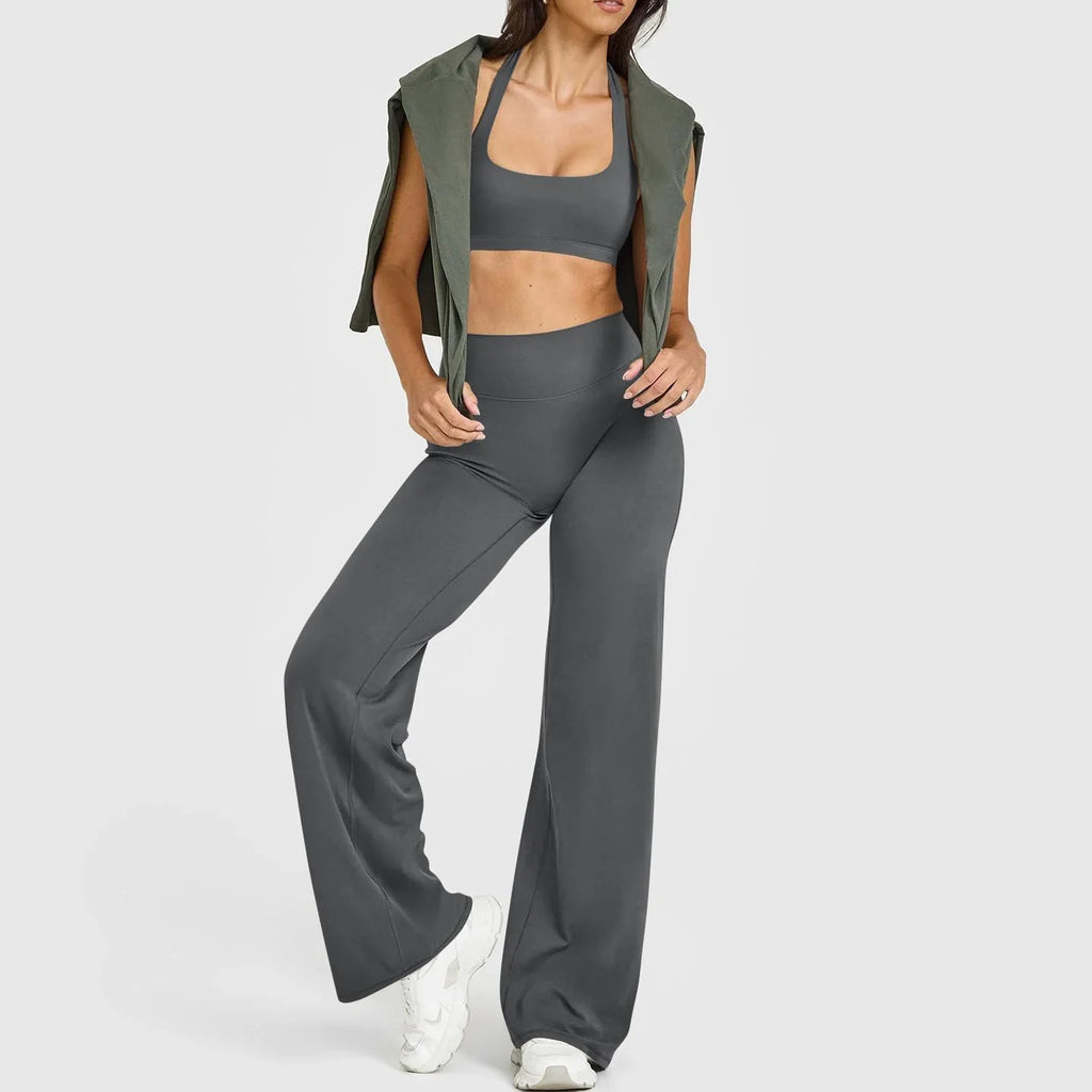 Women's High Waist Wide Leg Flare Lounge Pants – Tummy Control Workout Trousers