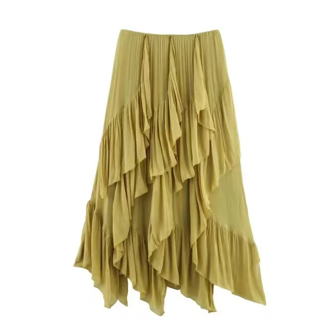 European and American style 2025 summer new product women's clothing design sense layered decoration mid waist MIDI skirt
