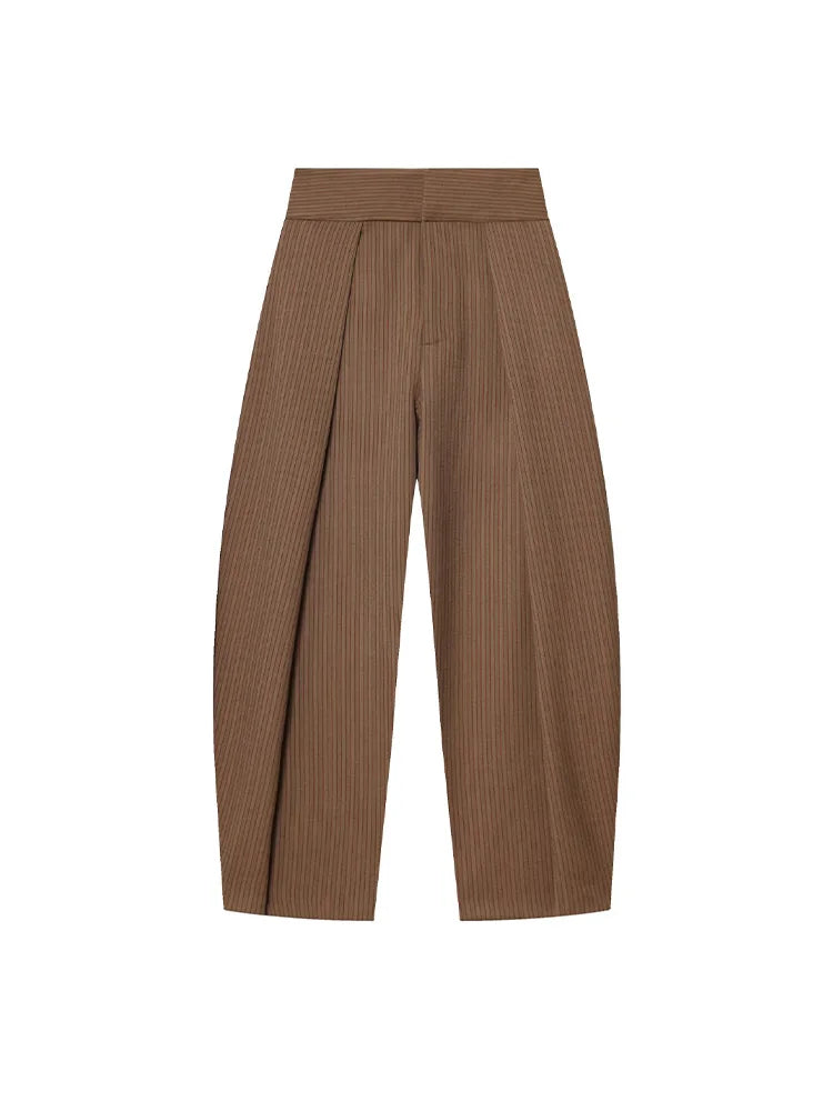 Women's Elegant Pleated Balloon Trousers – High Waist Loose Pocket Pants