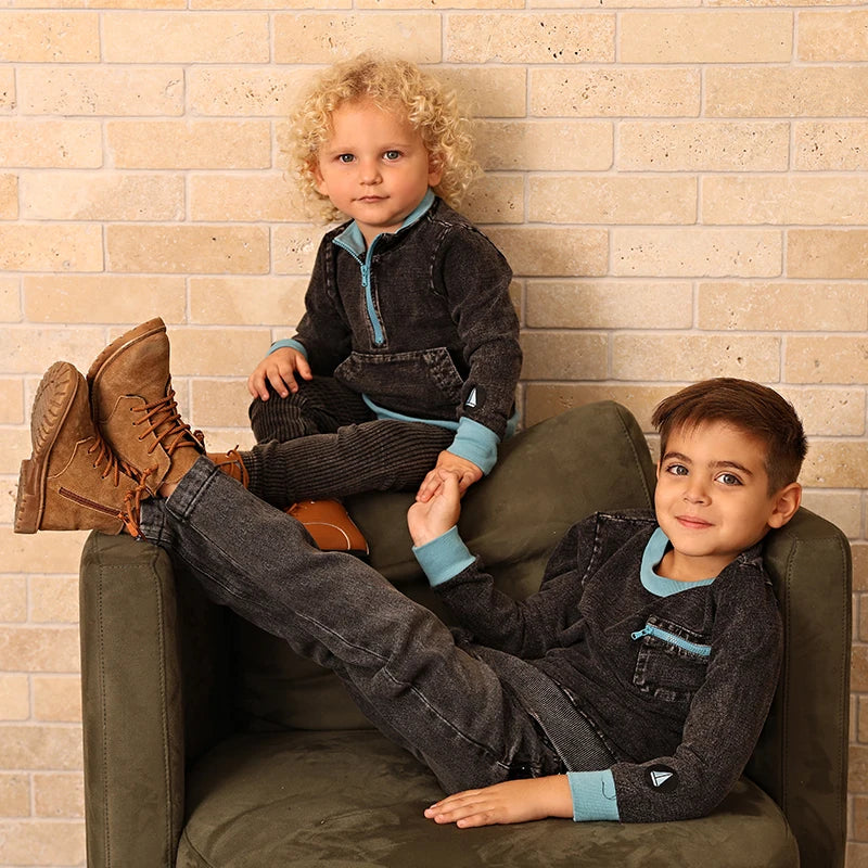 New fall collection family matching children clothes boy shirt girls dress 2pcs girls outfit baby set garment washing black gray