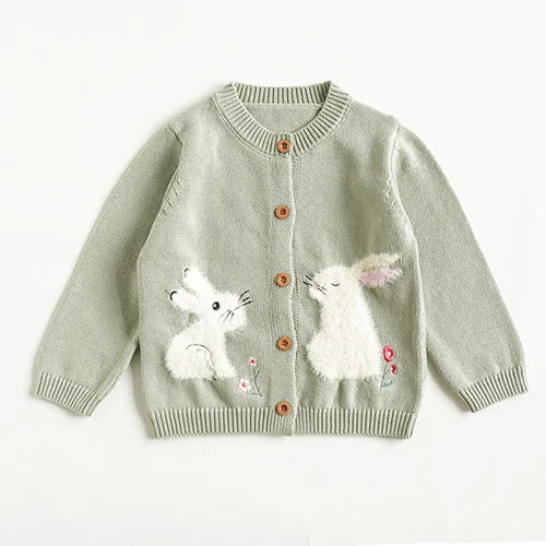 Kids Cartoon Print Knit Cardigan Coat – Casual Long Sleeve Sweater Jacket