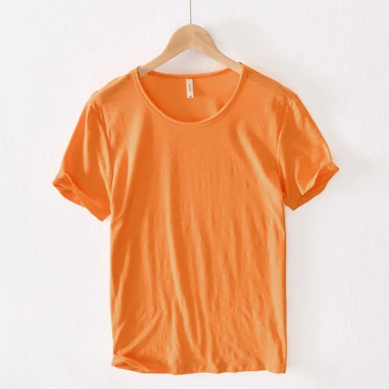 Men's Retro Raw Edge Slim Fit T-Shirt – 100% Cotton Lightweight Casual Top
