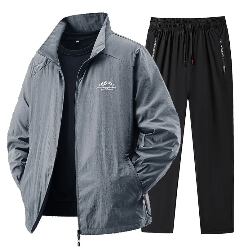 2025 Men's Sportswear Spring Summer Tracksuit 2 Piece Sets Sports Suit Sun Jacket+Pant Running Set Male Gym Exercise Clothing