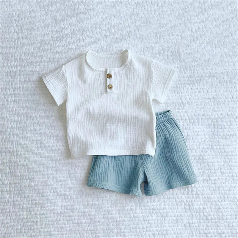 Baby Organic Cotton Top & Shorts Set – Solid Color 2-Piece Summer Outfit Ages 1–6