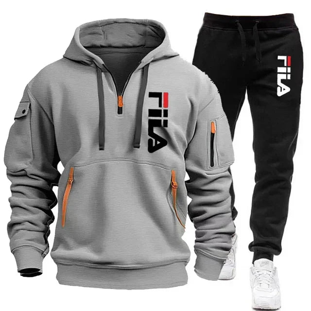 Men's Hooded Pullover & Sports Pants Outdoor Set – Multi-Pocket 2-Piece Tracksuit