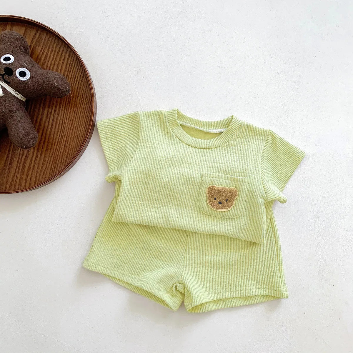 Kids Solid Color T-Shirt & Shorts 2-Piece Set – Cute Bear Casual Summer Outfit