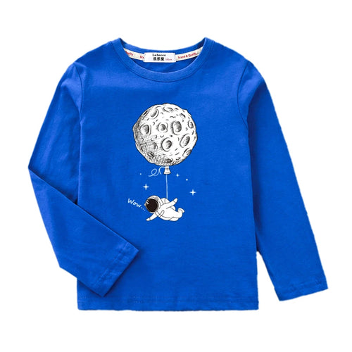 Boys Astronaut Print Long Sleeve T-Shirt – Fun Space Cotton Kids Top