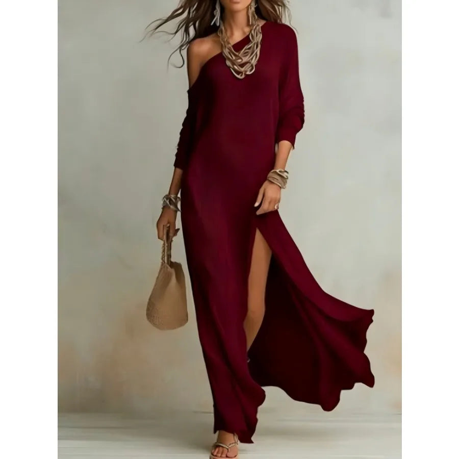 2026 European and American -  Summer New Style Elegant Long-sleeved Knitted Pleated Split Women's Dress