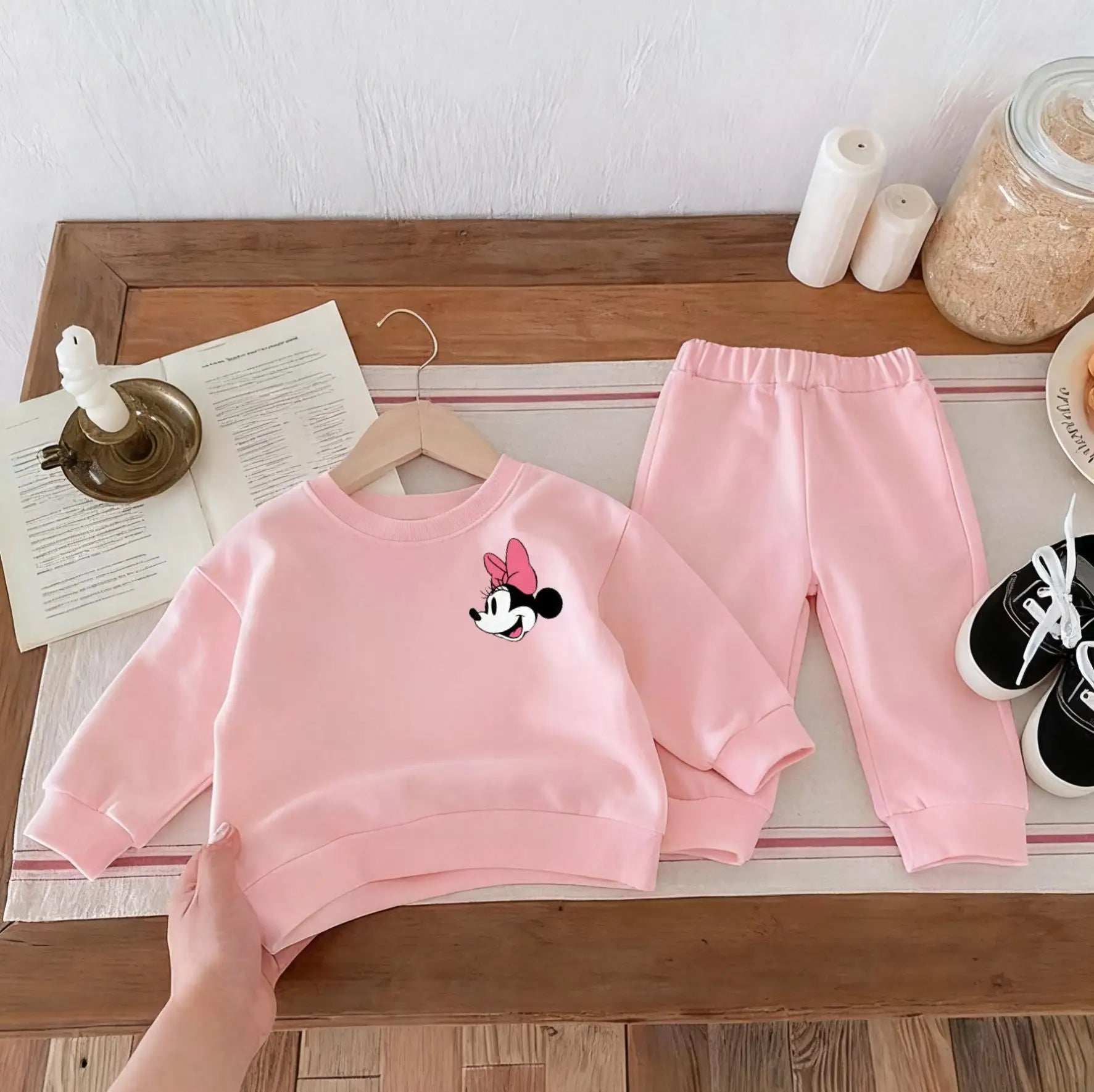 Disney Cartoon Cute Kids Long Sleeved Tracksuit Set Boutique Fashion Children Girl Boy Sweatshirt + Sweatpants Two Piece Suit