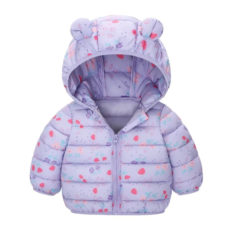 Kids Cartoon Dinosaur Hooded Warm Jacket – Lightweight Winter Outerwear Ages 0–5
