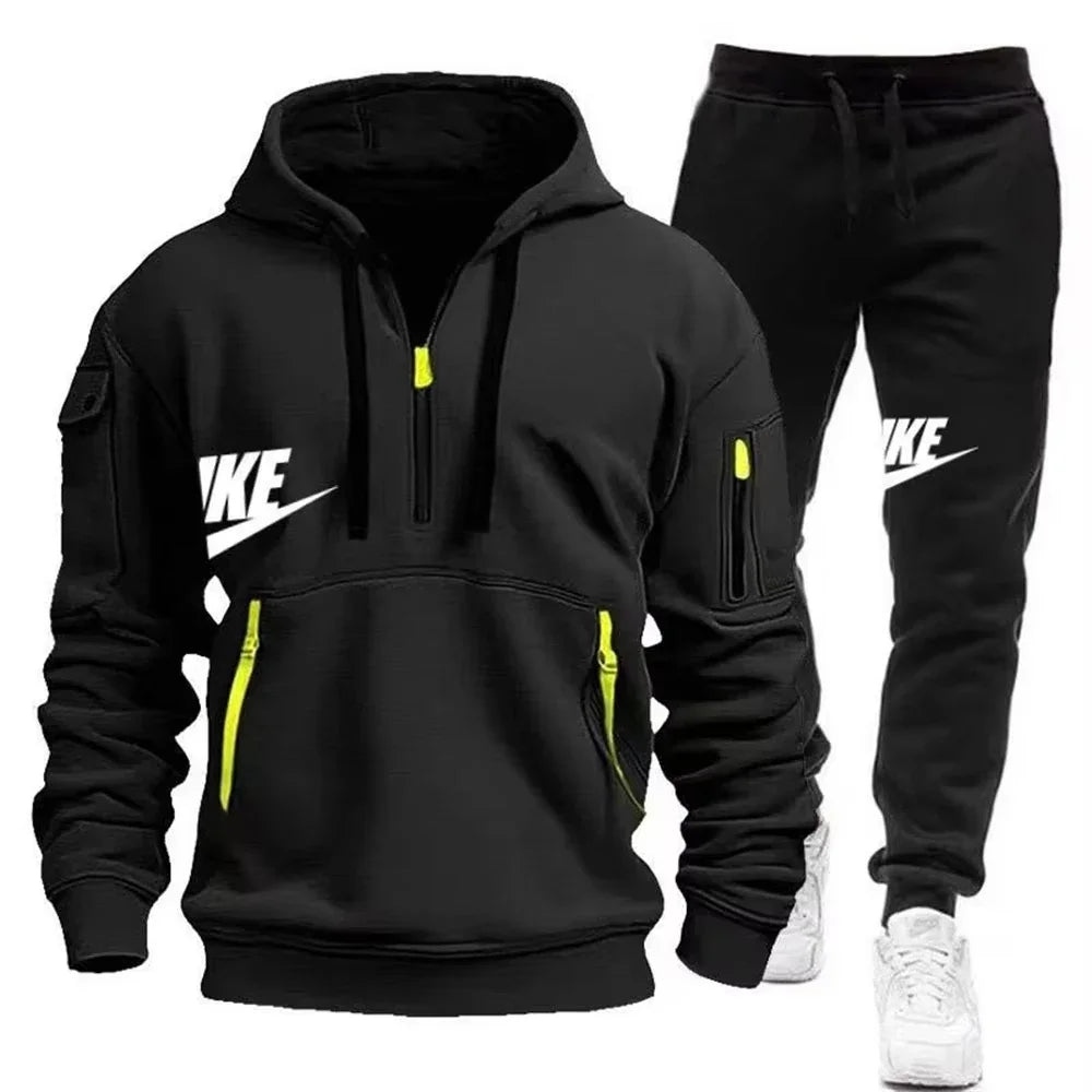 2025 New men's autumn and winter suit zipper hoodie + trousers suit casual men's sportswear warm suit