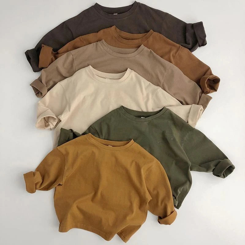 Kids Solid Color Cotton Long Sleeve T-Shirt – Casual Fashion Top