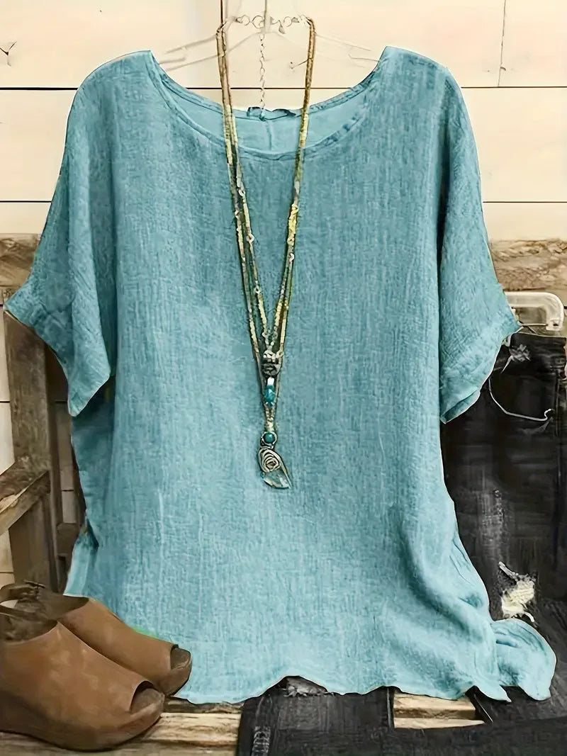 plus Size Women's Solid Color round Neck Casual Short Sleeve T-Shirt Comfortable Fit Basic Top