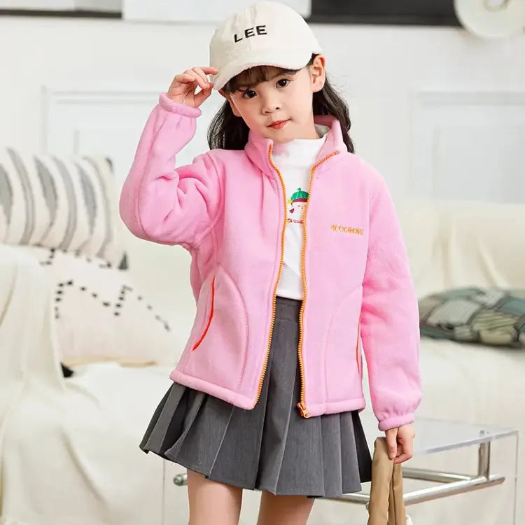 Kids Hooded Double Fleece Zip Jacket – Windproof Warm Coat Ages 2–14