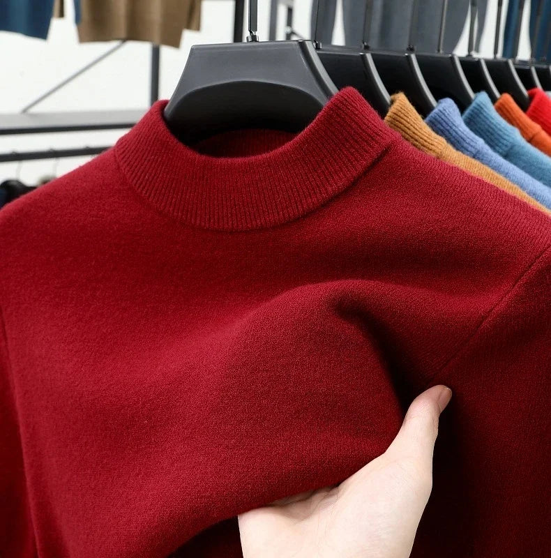 Mens Crew Neck Wool Pullover for Men Clothes Black Sweater Winter Warm Sweater Middle Aged Spring Casual Tops to Father Gift