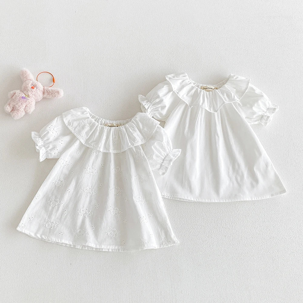 Baby Girl Ruffle Collar Short Sleeve Blouse – Breathable Cotton Summer Top