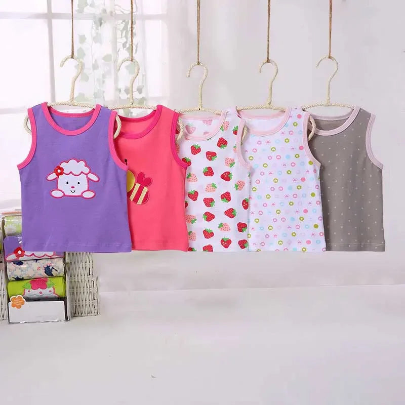 Baby Girls Cartoon Sleeveless Vest T-Shirt – Soft Cotton Summer Top (5-Pack)