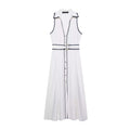 HH Woman Elegant Chic Sleeveless Single-breasted Midi Dress Summer Women Sexy White Polka Dot Shirt Style Chart Dress Mujer