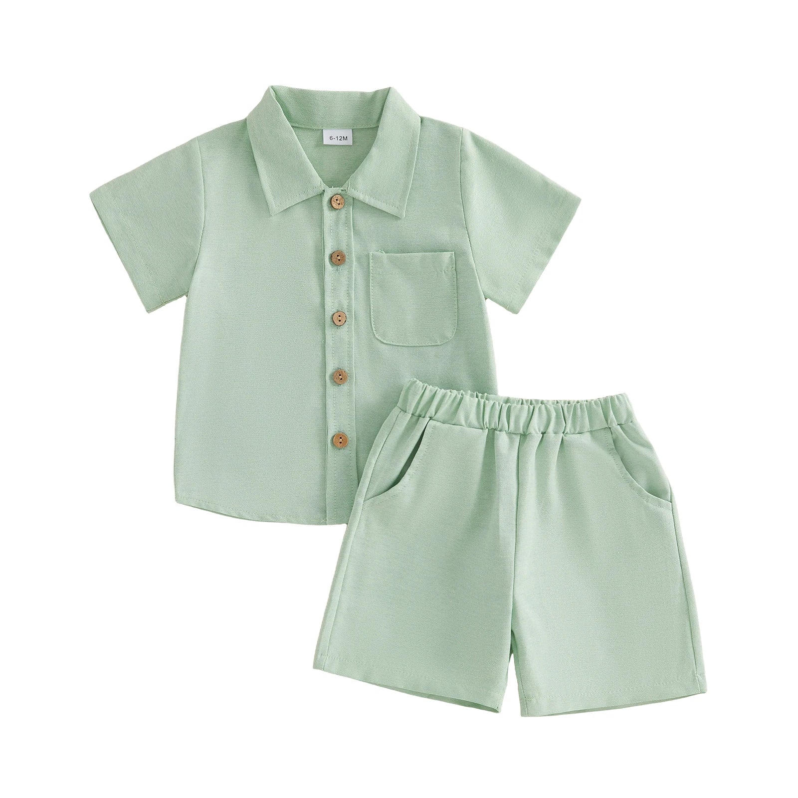 Boys Button Up Shirt & Solid Shorts Set – Stylish Summer 2-Piece Outfit