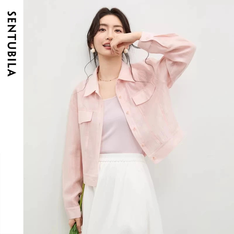 SENTUBILA Lyocell Shirt Women Sun Protection See-Through Tops 2026 Spring Summer Short Shirt Jacket Woman Shackets Q61WF6012
