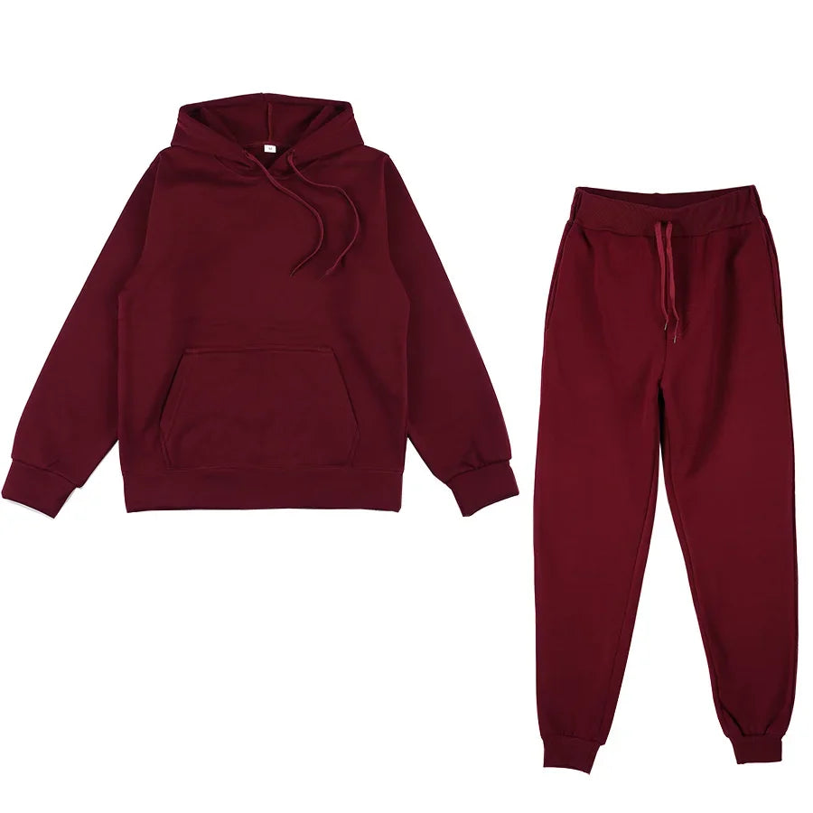 Men's Solid Color Hoodie & Pants 2-Piece Set – Casual Sports Tracksuit