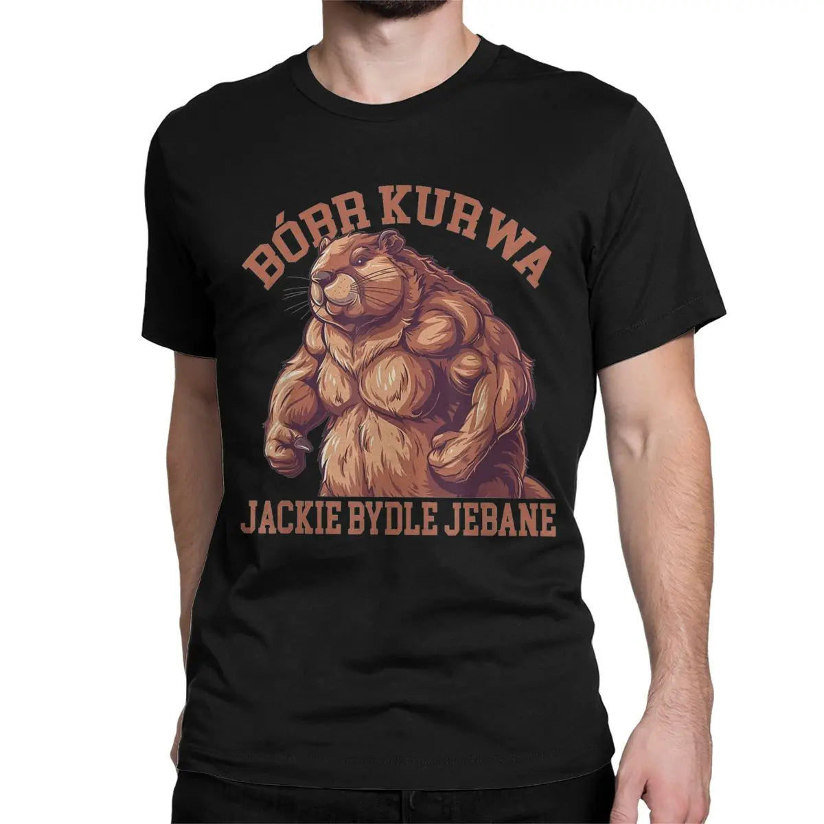 Unique Bobr Kurwa Bober Beaver T-Shirt for Men Round Neck 100% Cotton T Shirts Short Sleeve Tee Shirt Birthday Gift Tops