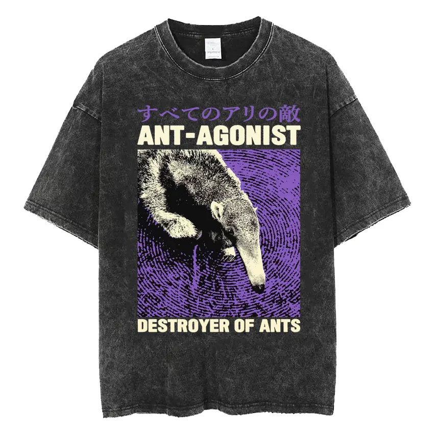 Men's Japanese Frog Retro Washed Oversized T-Shirt – Funny Graphic Streetwear Tee