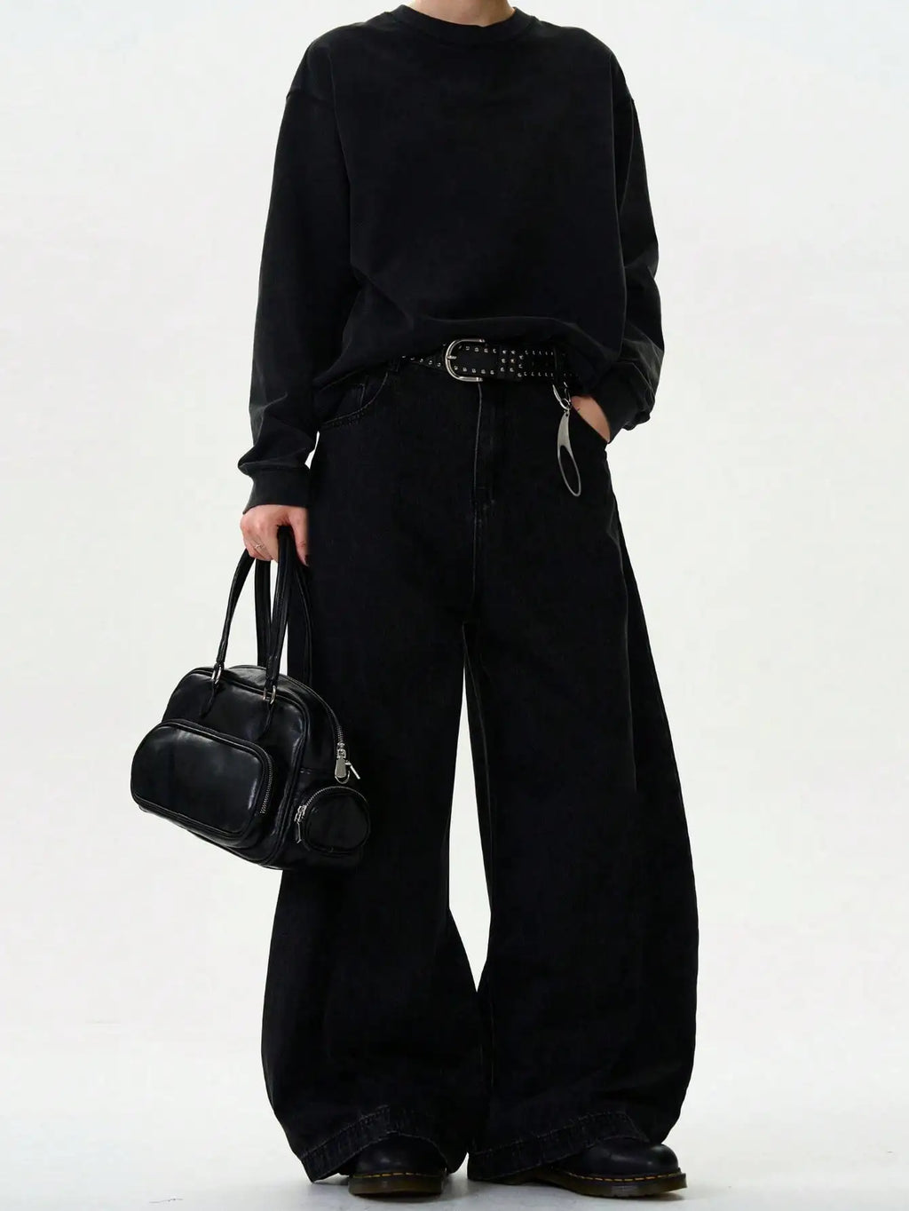 Men's American Baggy Wide Leg Curved Denim Jeans – Loose Solid Color Trendy Trousers