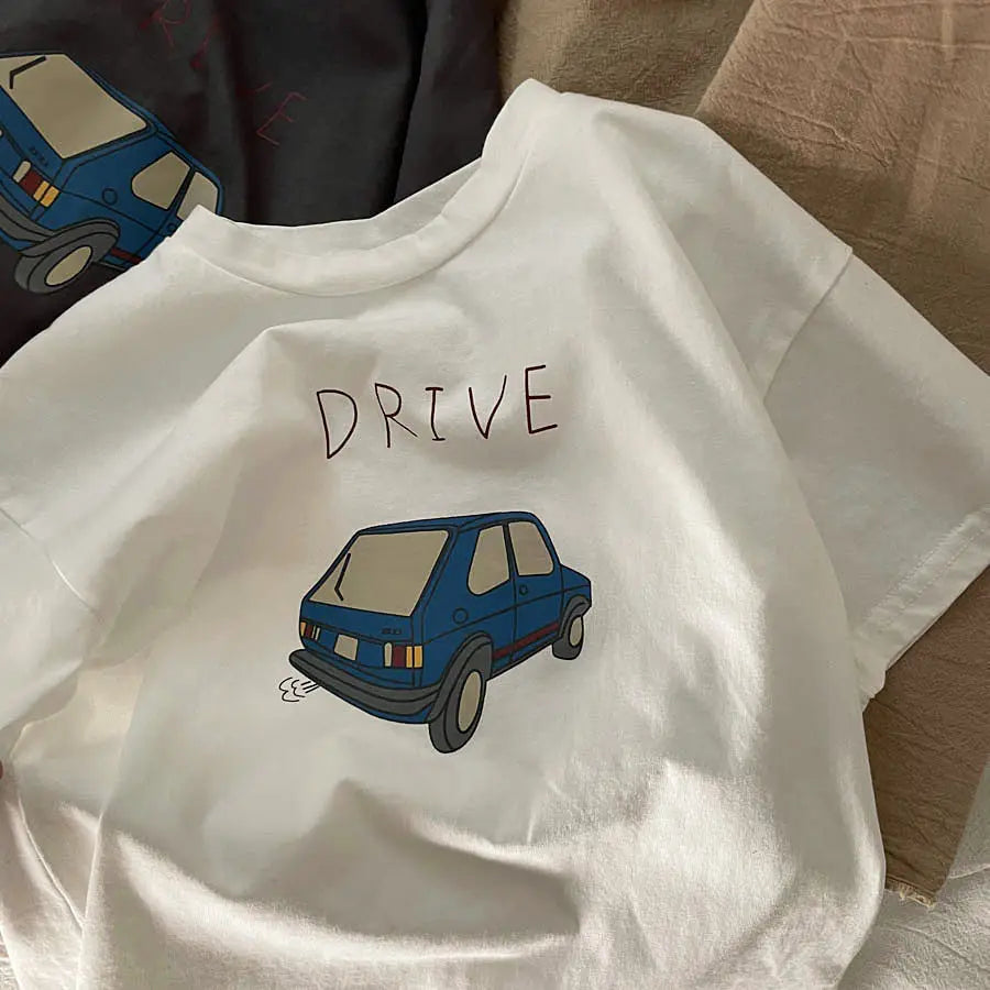 Boys Cartoon Car Short Sleeve T-Shirt – Unisex Cotton Summer Tee