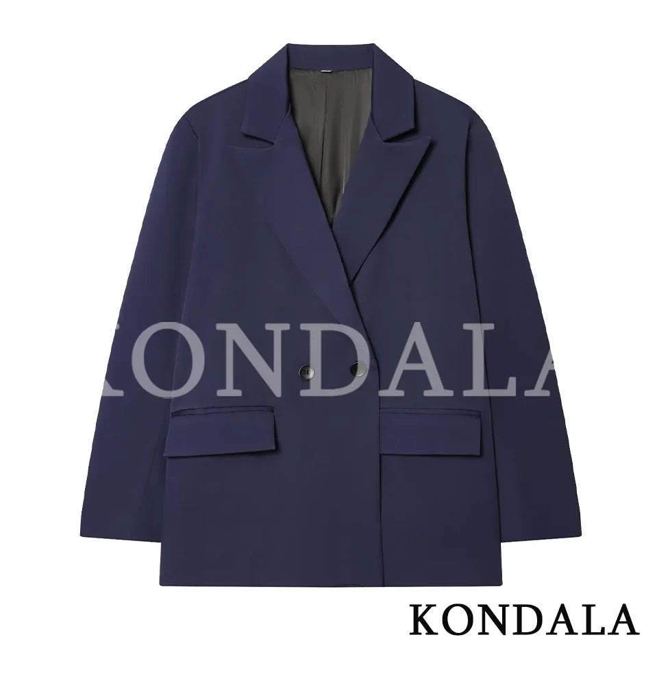 Women's Elegant Double-Breasted Blazer – Vintage Brown Button Office Lady Jacket