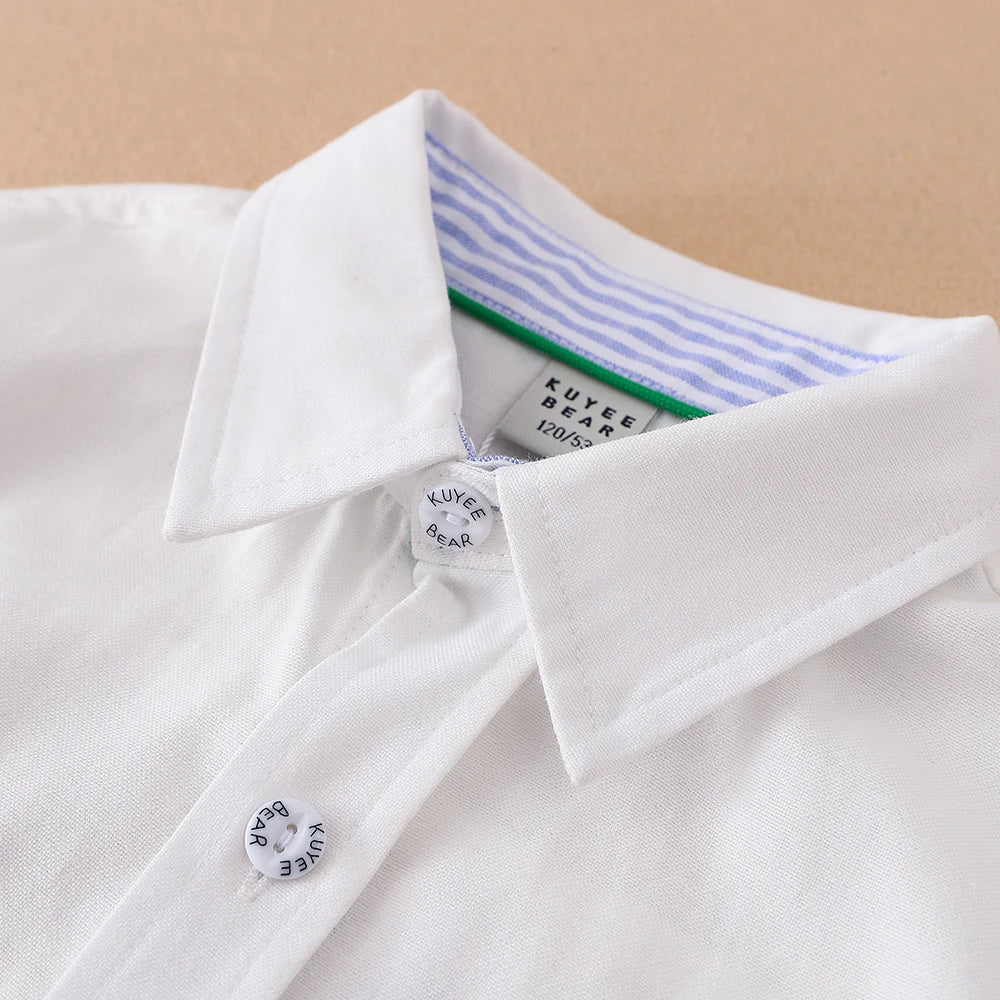 Boys School Uniform Long Sleeve Shirt – Turn-Down Collar Cotton Top