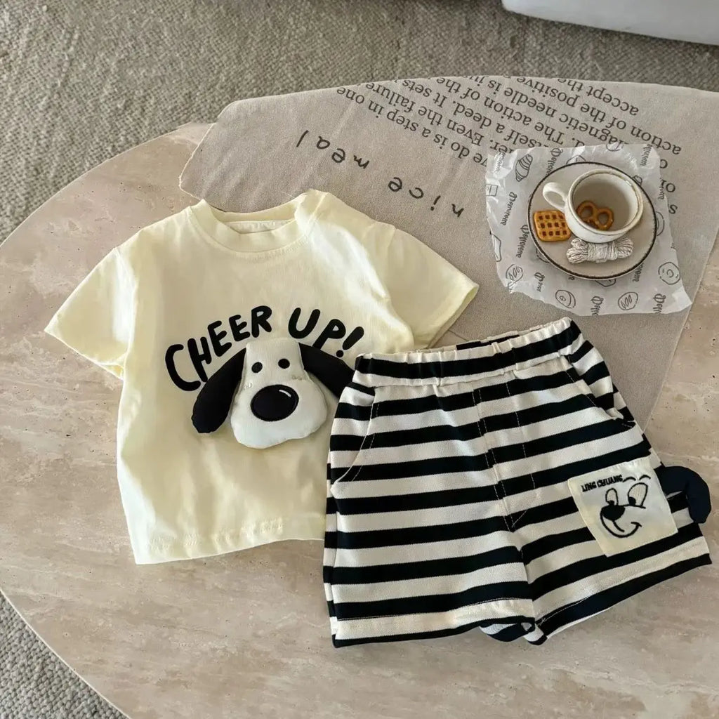 Kids 3D Puppy Print Short Sleeve & Shorts Set – Cute 2-Piece Summer Outfit