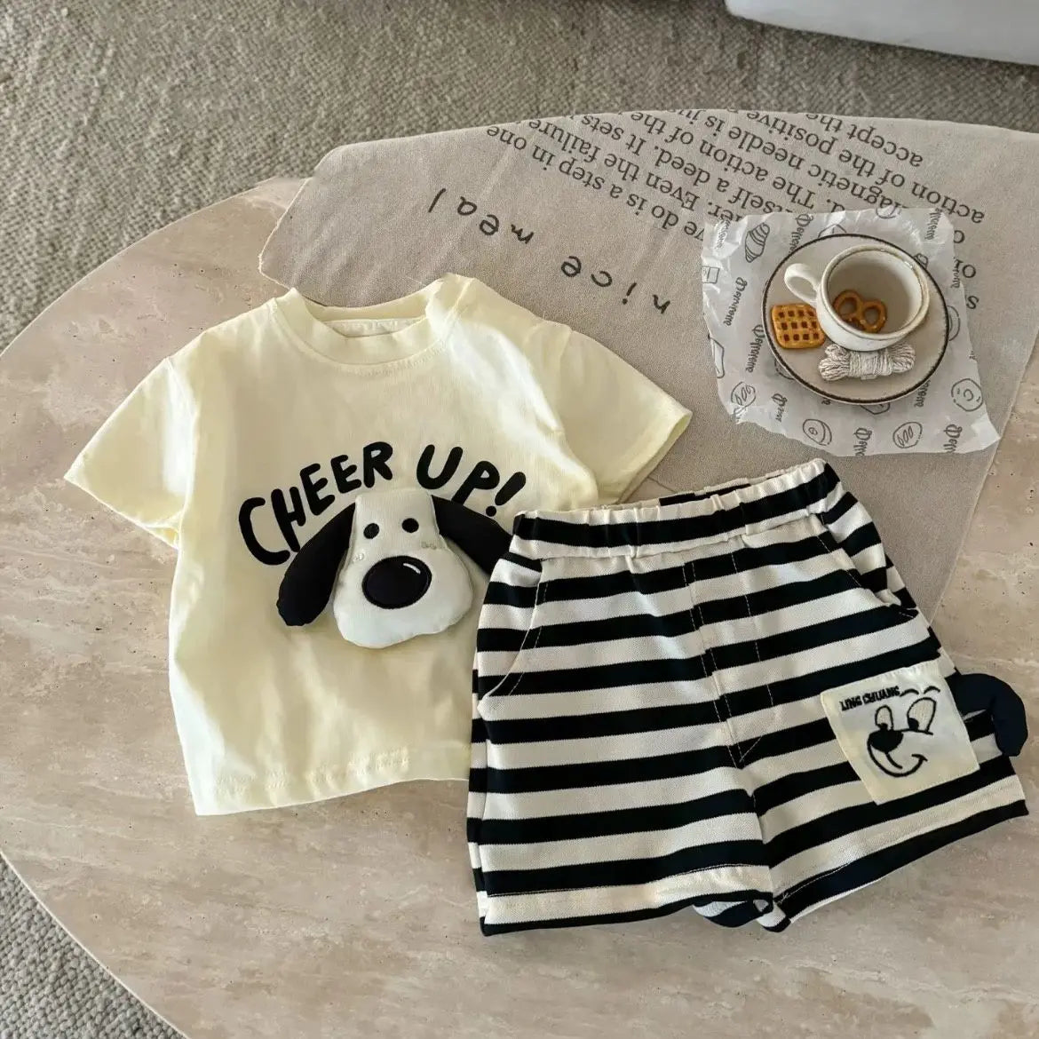 Kids 3D Puppy Print Short Sleeve & Shorts Set – Cute 2-Piece Summer Outfit