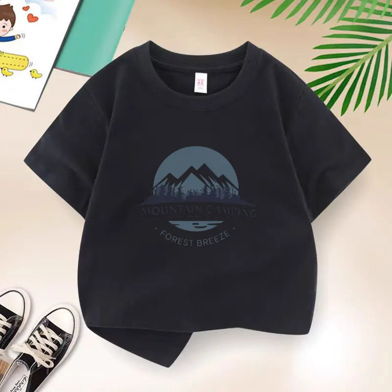 Boys Mountain Camping Short Sleeve T-Shirt – Cotton Outdoor Kids Tee